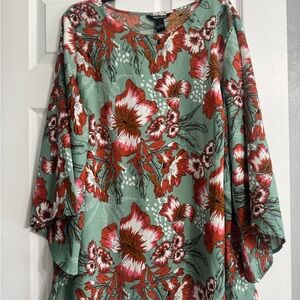 Floral Green and Red Women's Top